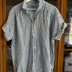 Draper James Navy and White Striped Button-Down Shirt